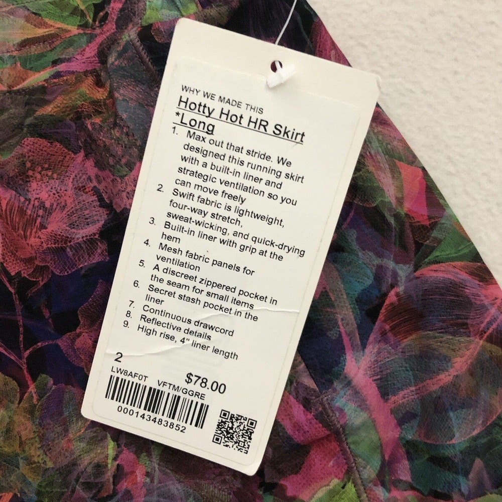 NWT Lululemon Vivid Floral Tone Multi Graphite Grey Hotty Hot HR Skirt 2 Long - Picture 2 of 7